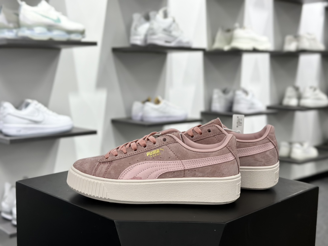 彪马PUMA Suede Platform Women's二代松糕复古休闲运动百搭显高板鞋“浅粉绸布标金LOGO”365828-03