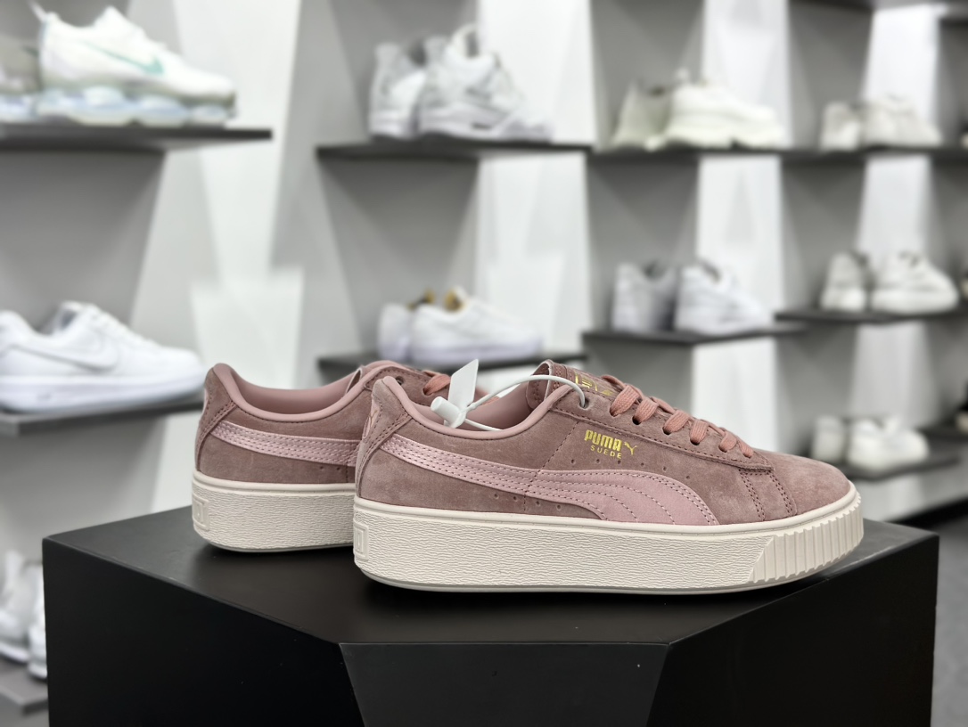 彪马PUMA Suede Platform Women's二代松糕复古休闲运动百搭显高板鞋“浅粉绸布标金LOGO”365828-03