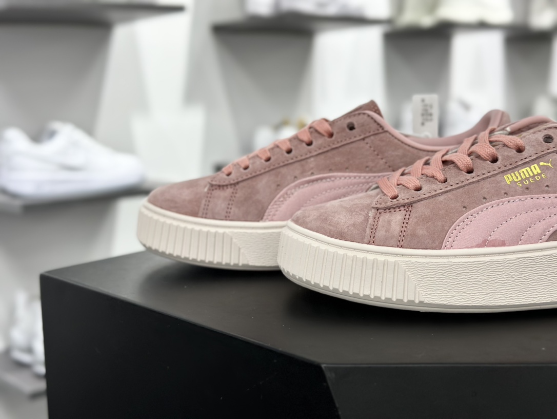 彪马PUMA Suede Platform Women's二代松糕复古休闲运动百搭显高板鞋“浅粉绸布标金LOGO”365828-03