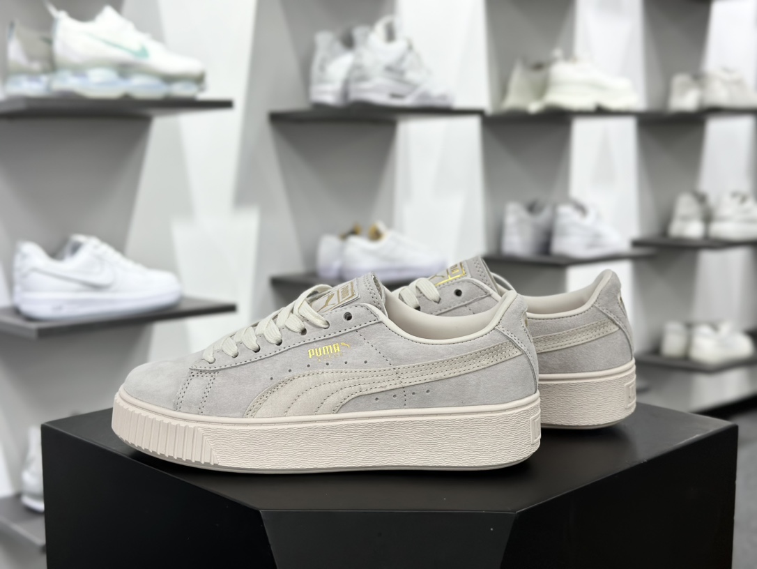 彪马PUMA Suede Platform Women's二代松糕复古休闲运动百搭显高板鞋“浅灰绸布标金LOGO”365828-02