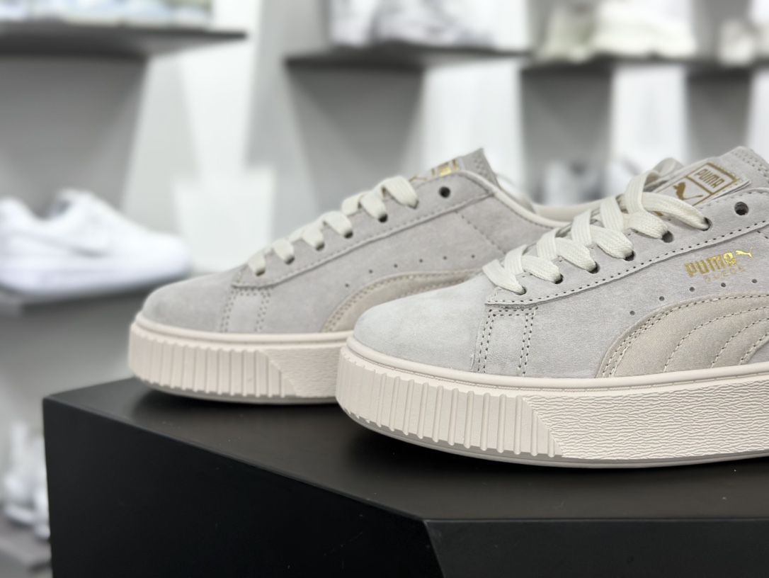 彪马PUMA Suede Platform Women's二代松糕复古休闲运动百搭显高板鞋“浅灰绸布标金LOGO”365828-02