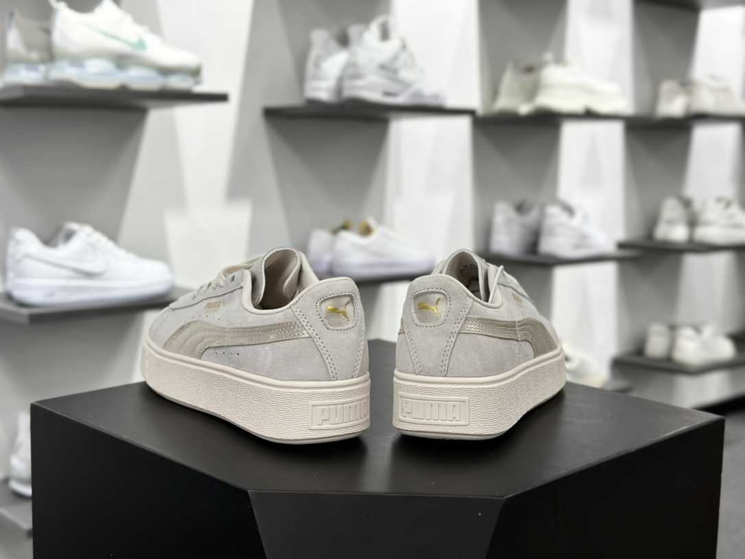 彪马PUMA Suede Platform Women's二代松糕复古休闲运动百搭显高板鞋“浅灰绸布标金LOGO”365828-02