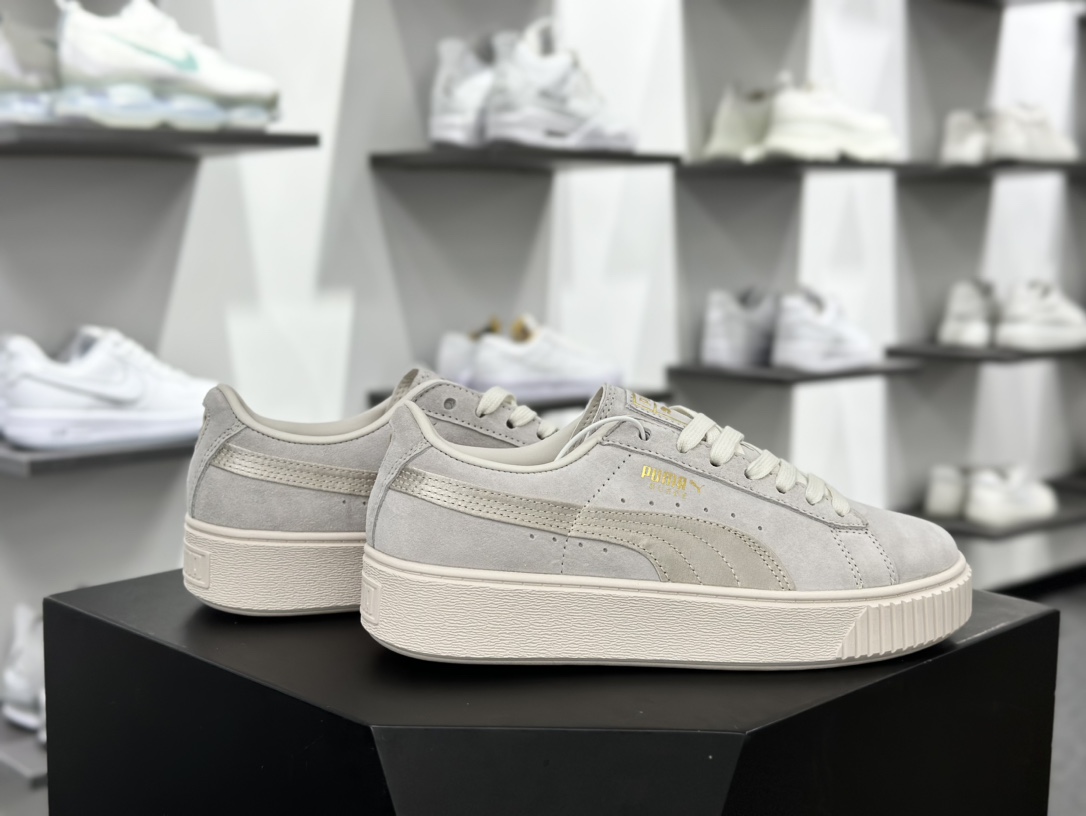 彪马PUMA Suede Platform Women's二代松糕复古休闲运动百搭显高板鞋“浅灰绸布标金LOGO”365828-02