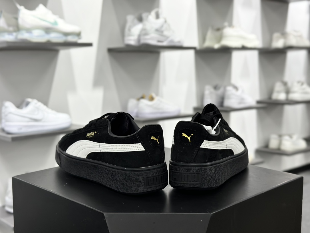 彪马PUMA Suede Platform Women's二代松糕复古休闲运动百搭显高板鞋“全黑白标金LOGO”362223-05