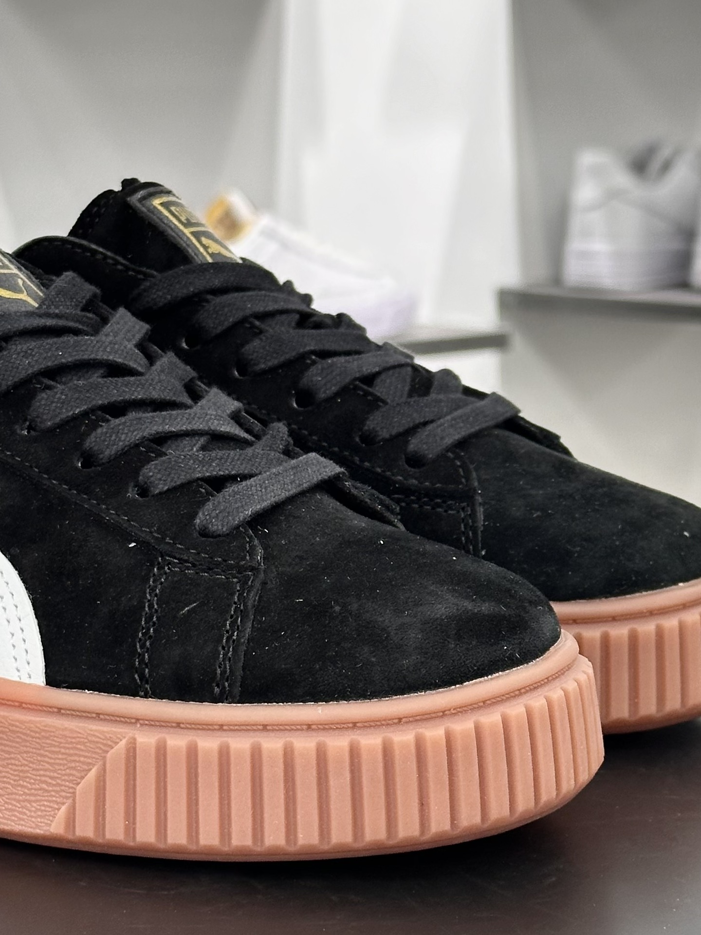 彪马PUMA Suede Platform Women's二代松糕复古休闲运动百搭显高板鞋“黑白标胶黄底金LOGO”363559-02