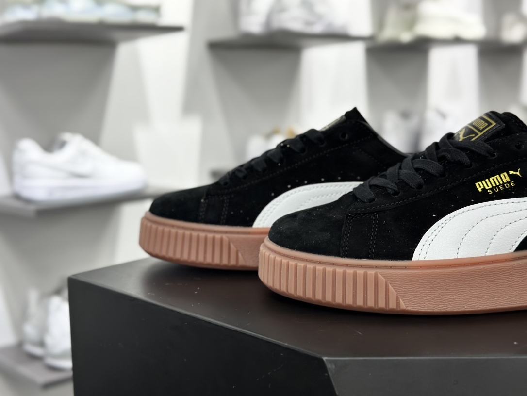 彪马PUMA Suede Platform Women's二代松糕复古休闲运动百搭显高板鞋“黑白标胶黄底金LOGO”363559-02