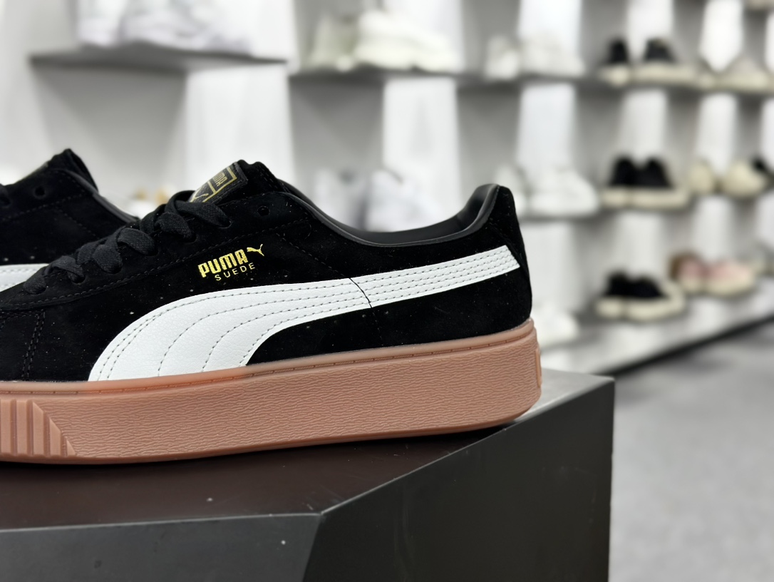 彪马PUMA Suede Platform Women's二代松糕复古休闲运动百搭显高板鞋“黑白标胶黄底金LOGO”363559-02