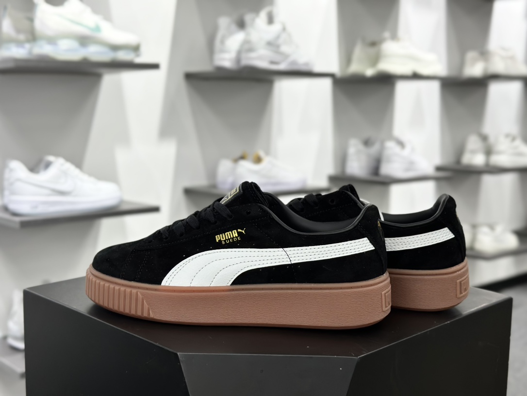 彪马PUMA Suede Platform Women's二代松糕复古休闲运动百搭显高板鞋“黑白标胶黄底金LOGO”363559-02