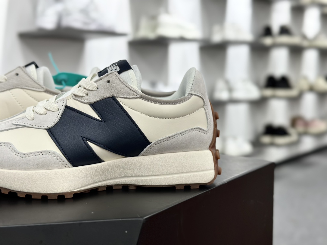 新百伦New Balance MS327系列复古休闲运动慢跑鞋“皮革米白灰藏蓝生胶底”MS327KB