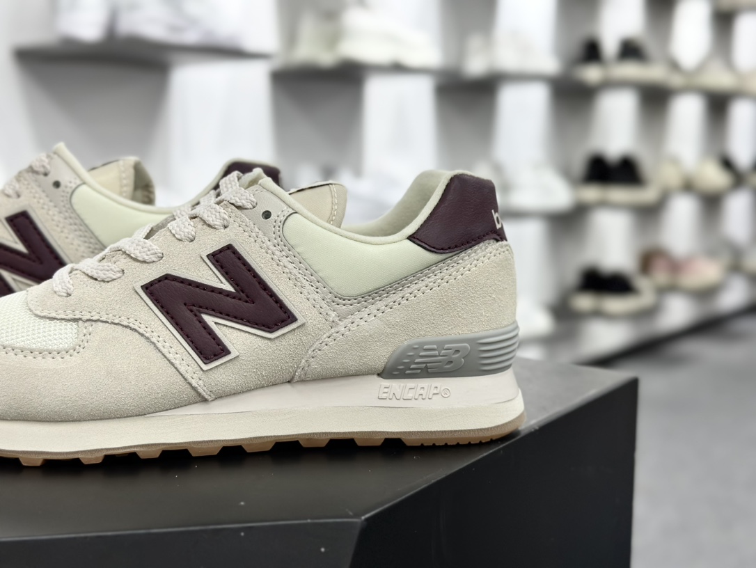 NB新百伦New Balance ML574系列低帮经典复古休闲运动慢跑鞋“翻毛浅灰白酒红”WL574RCF