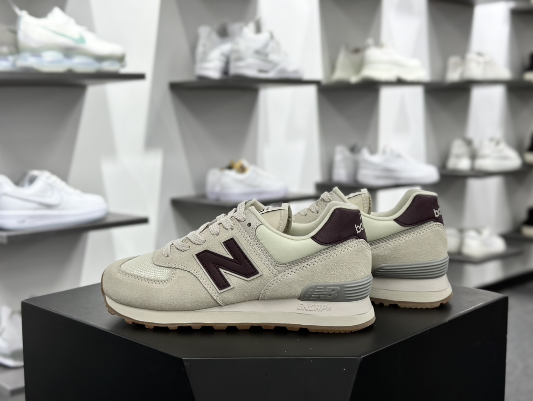 NB新百伦New Balance ML574系列低帮经典复古休闲运动慢跑鞋“翻毛浅灰白酒红”WL574RCF