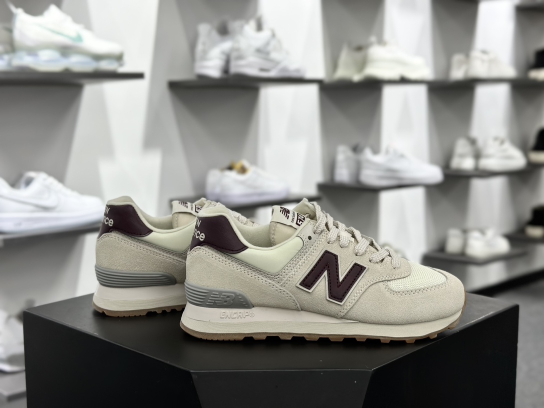 NB新百伦New Balance ML574系列低帮经典复古休闲运动慢跑鞋“翻毛浅灰白酒红”WL574RCF