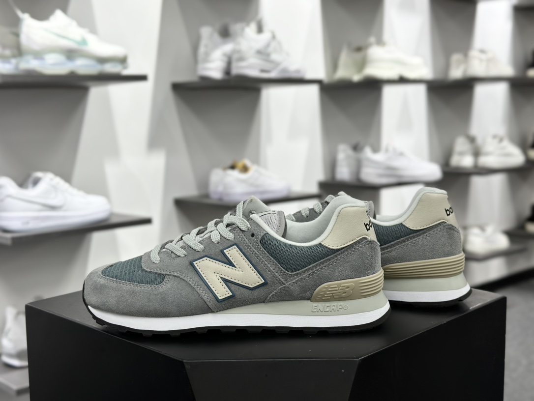 NB新百伦New Balance ML574系列低帮经典复古休闲运动慢跑鞋“翻毛深灰钢蓝米白”ML574BA2