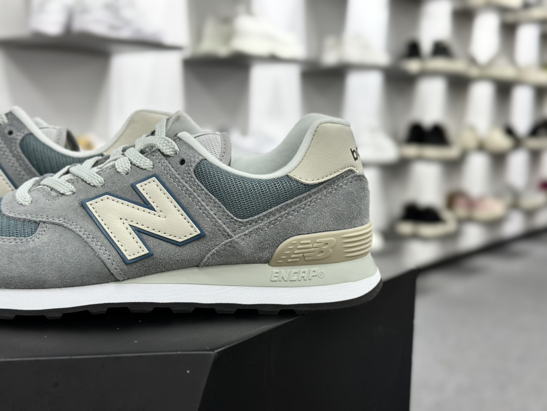 NB新百伦New Balance ML574系列低帮经典复古休闲运动慢跑鞋“翻毛深灰钢蓝米白”ML574BA2