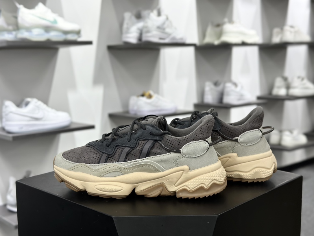 Adidas Ozweego adiPRENE OZ系列缓震复古老爹休闲运动慢跑鞋“深灰米黄”IF8577