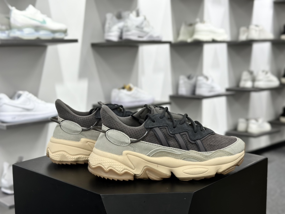 Adidas Ozweego adiPRENE OZ系列缓震复古老爹休闲运动慢跑鞋“深灰米黄”IF8577