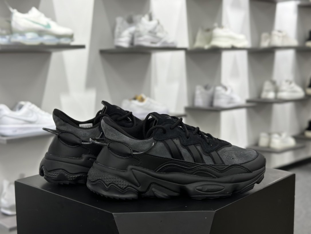 Adidas Ozweego adiPRENE OZ系列缓震复古老爹休闲运动慢跑鞋“皮革黑碳灰”ID9825