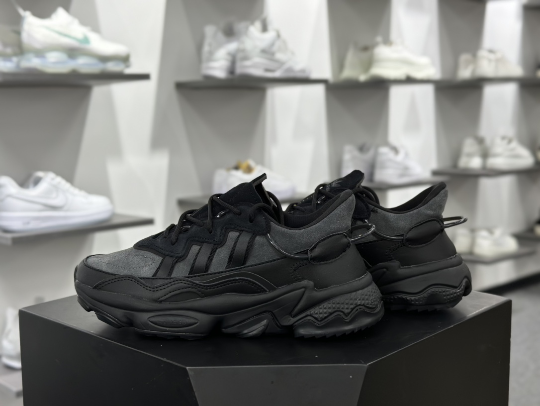 Adidas Ozweego adiPRENE OZ系列缓震复古老爹休闲运动慢跑鞋“皮革黑碳灰”ID9825