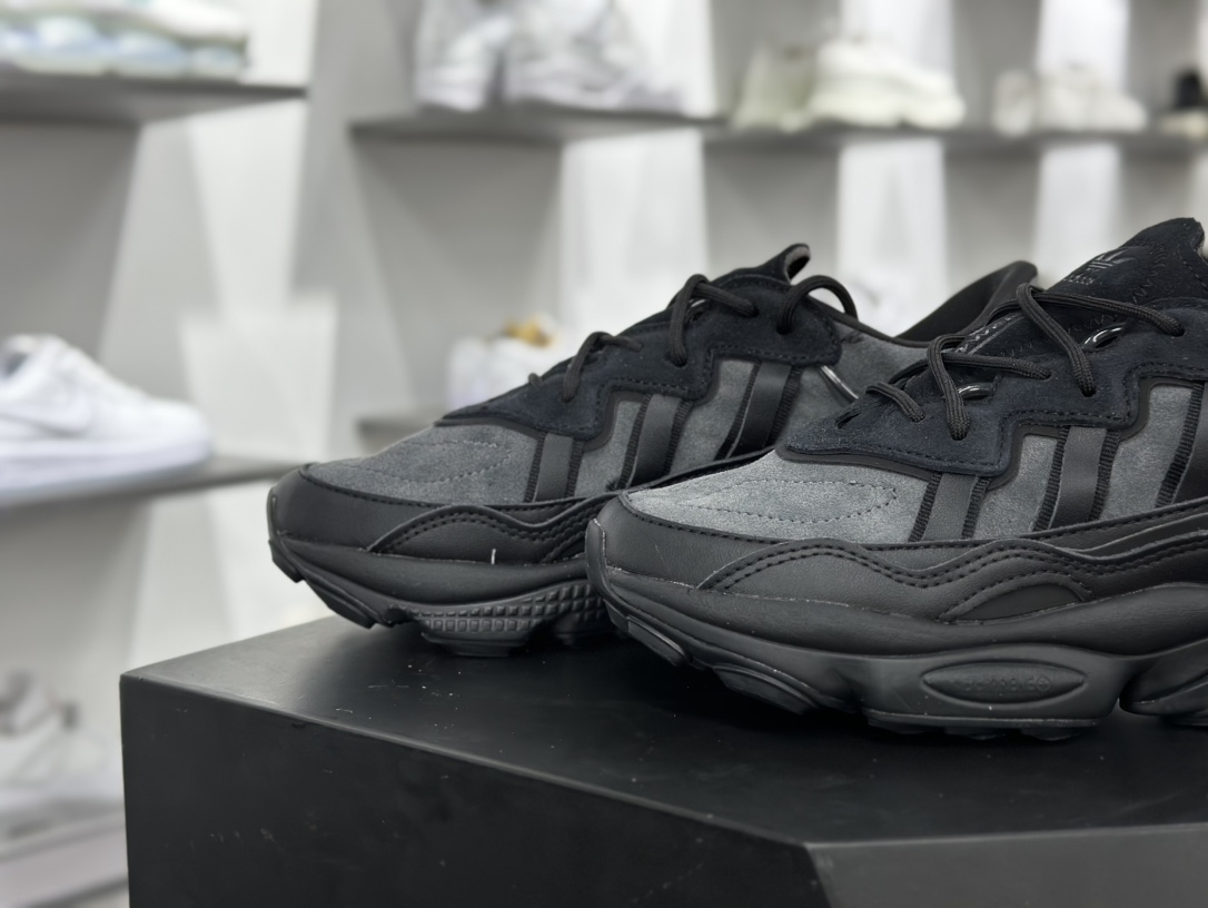 Adidas Ozweego adiPRENE OZ系列缓震复古老爹休闲运动慢跑鞋“皮革黑碳灰”ID9825