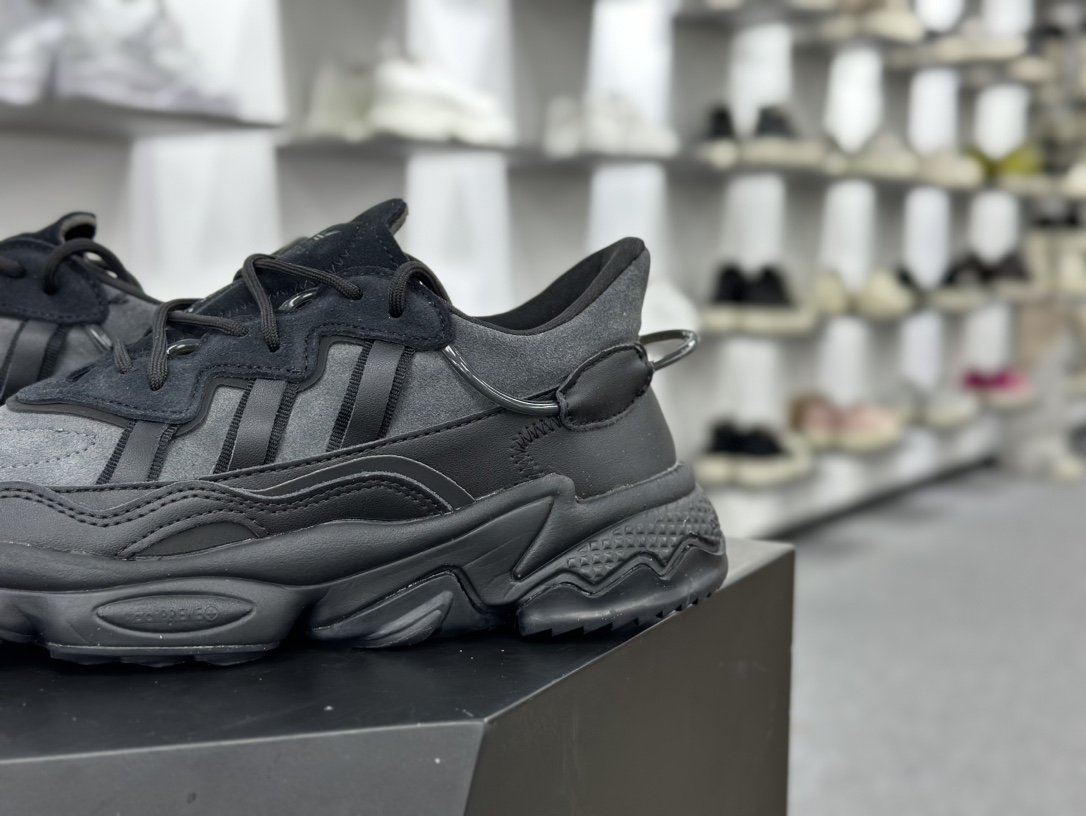 Adidas Ozweego adiPRENE OZ系列缓震复古老爹休闲运动慢跑鞋“皮革黑碳灰”ID9825