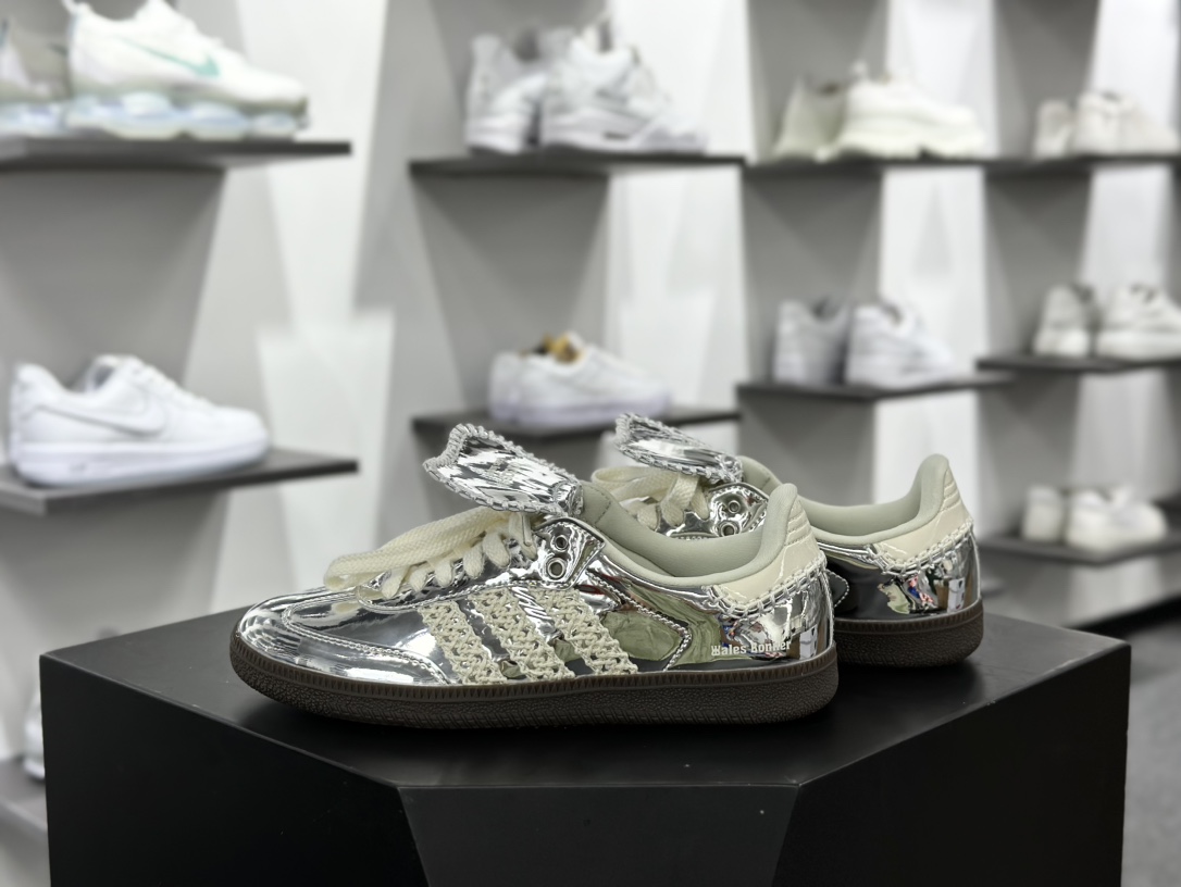 Wales Bonner x Adidas Originals Samba Classic”Pony Tonal”桑巴舞皮革板鞋“镜面银米白焦糖底”IG8181