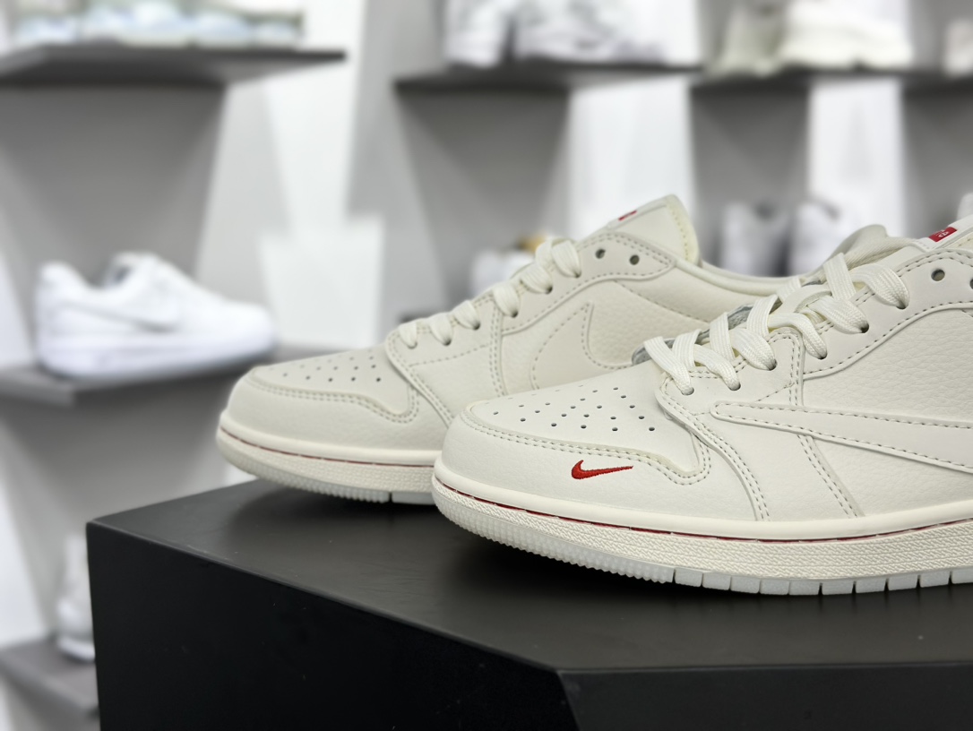 Supreme x Travis Scott x Nike Air Jordan 1 Low OG SP”Supreme”AJ1乔丹一代篮球鞋“TS联名米白红倒钩反光” XY2688-104