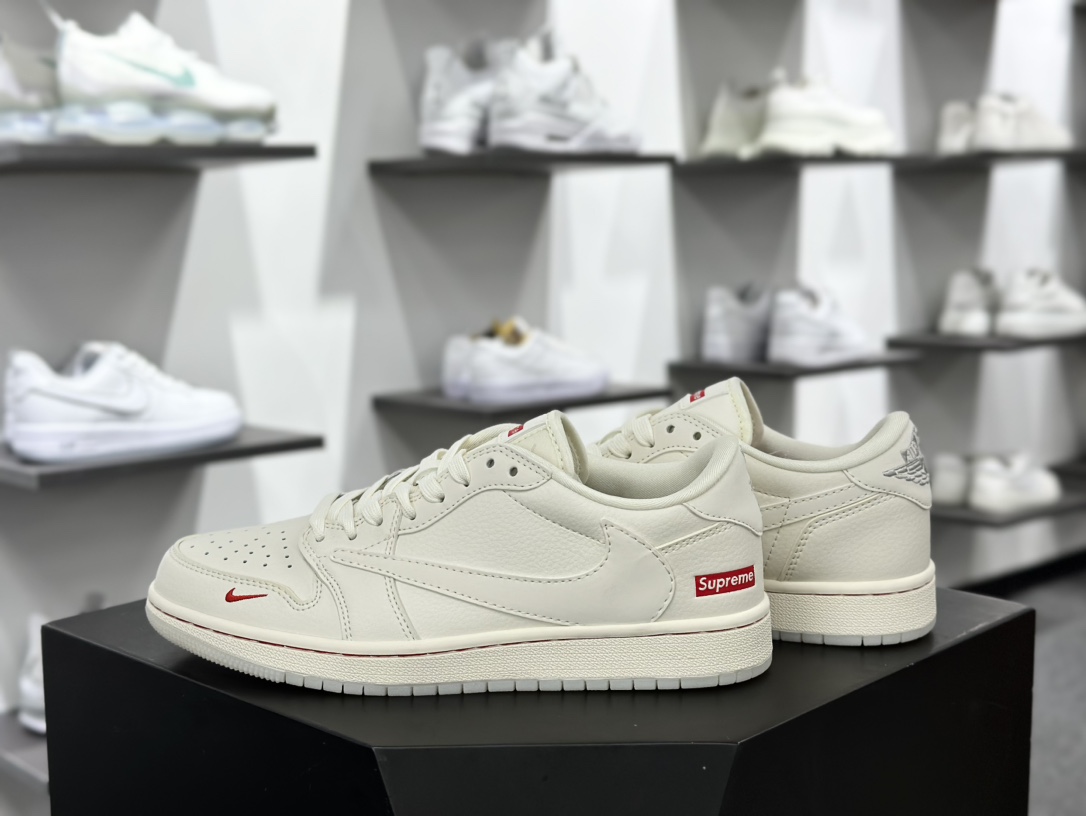 Supreme x Travis Scott x Nike Air Jordan 1 Low OG SP”Supreme”AJ1乔丹一代篮球鞋“TS联名米白红倒钩反光” XY2688-104