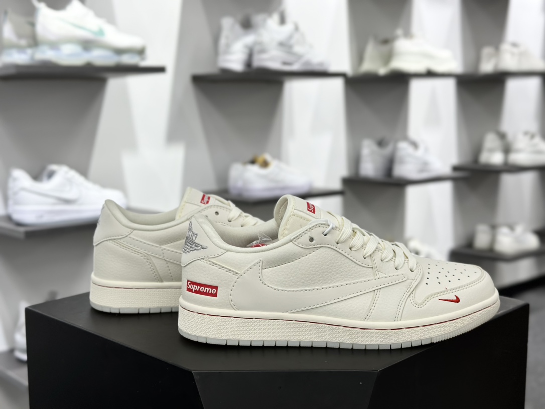 Supreme x Travis Scott x Nike Air Jordan 1 Low OG SP”Supreme”AJ1乔丹一代篮球鞋“TS联名米白红倒钩反光” XY2688-104