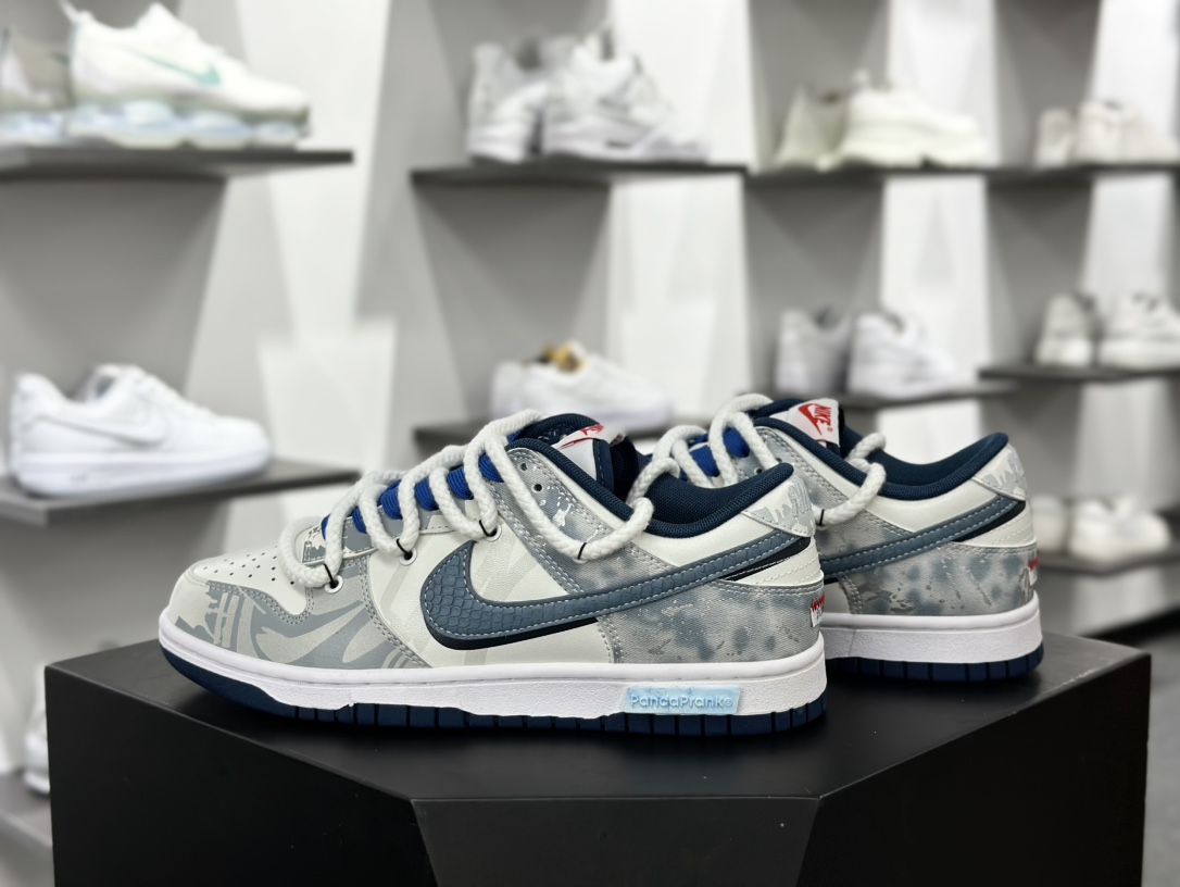 耐克Nike SB Dunk Low Lot”Silver Sea Blue Shark”扣篮系列低帮滑板板鞋“灰银蓝银海蓝鲛绑绳”DD1391-400