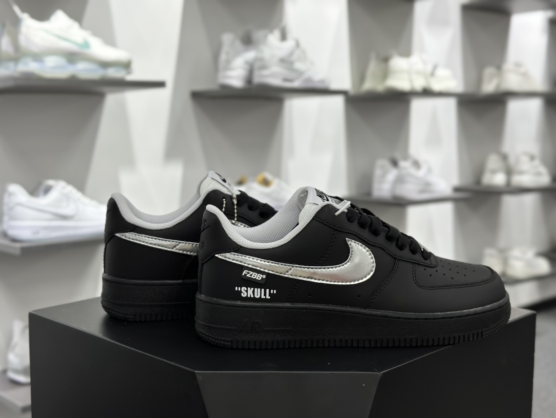 耐克Nike Air Force 1 07 LV8 Low”Black Silver”空军一号系列经典板鞋“黑银玫瑰涂鸦”FQ4296-101