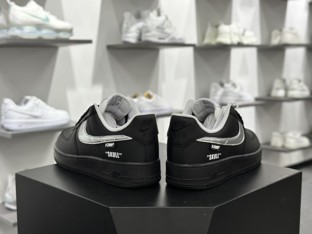 耐克Nike Air Force 1 07 LV8 Low”Black Silver”空军一号系列经典板鞋“黑银玫瑰涂鸦”FQ4296-101