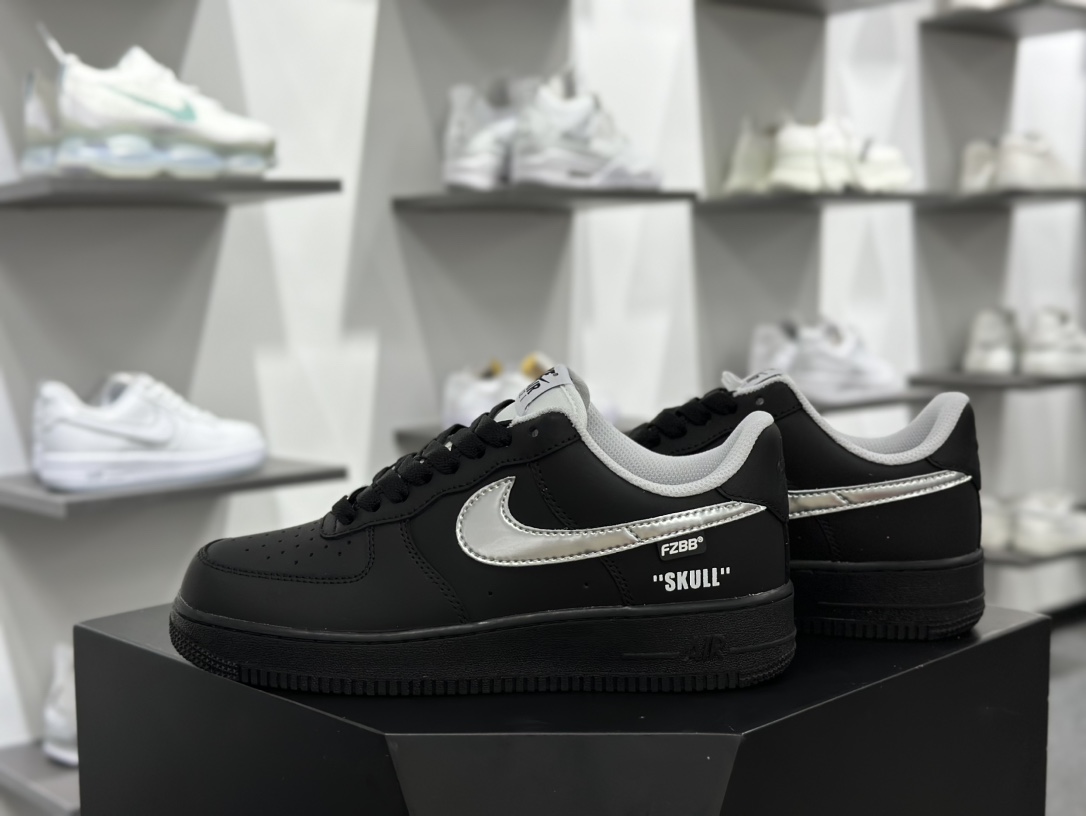 耐克Nike Air Force 1 07 LV8 Low”Black Silver”空军一号系列经典板鞋“黑银玫瑰涂鸦”FQ4296-101