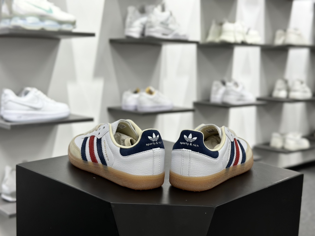 Sporty & Rich x Adidas Originals Samba OG”Olympics”桑巴舞系列绅士运动板鞋“联名白藏蓝学院红金牌”IH8338