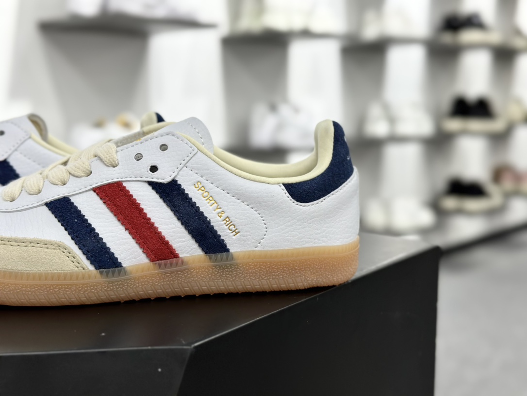 Sporty & Rich x Adidas Originals Samba OG”Olympics”桑巴舞系列绅士运动板鞋“联名白藏蓝学院红金牌”IH8338