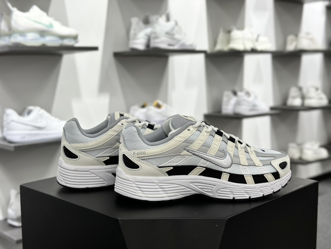 耐克Nike P-6000 Premium”Sail/Wolf Grey”系列低帮慢跑鞋“帆白黑灰”CD6404-101