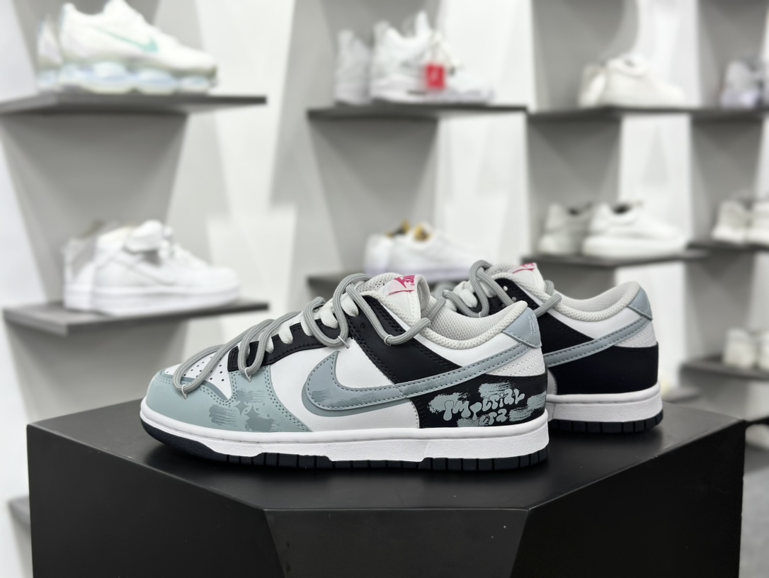 耐克Nike SB Dunk Low”Splash-ink”扣篮滑板板鞋“白灰蓝泼墨绑绳”FB9109-401