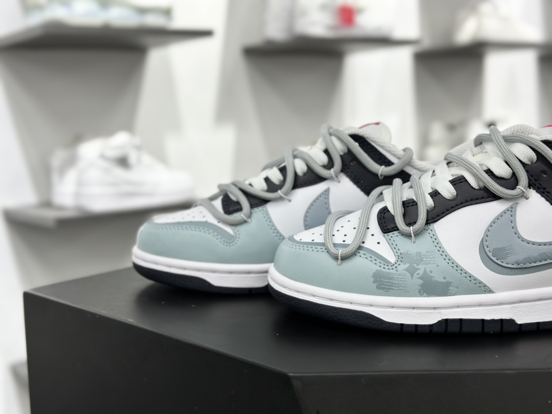 耐克Nike SB Dunk Low”Splash-ink”扣篮滑板板鞋“白灰蓝泼墨绑绳”FB9109-401