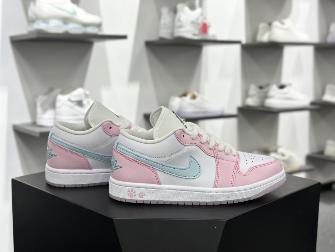 耐克Nike Air Jordan 1 Low”Paw Print”AJ1乔丹一代低帮篮球鞋“白粉蓝小钩脚印”HM3706-141