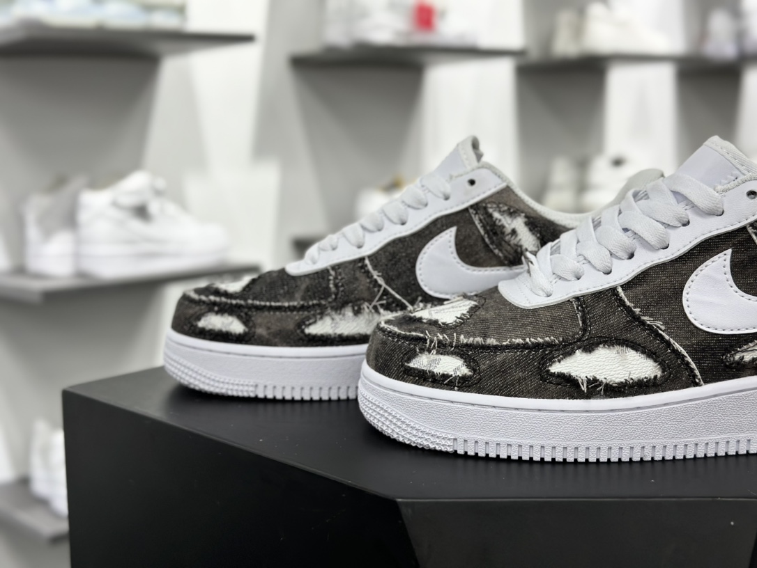 Louis Vuitton x Nike Air Force 1 07 LV8 Low”LV Monogram”空军一号板鞋“磨破牛仔水洗黑灰白”CW2288-111