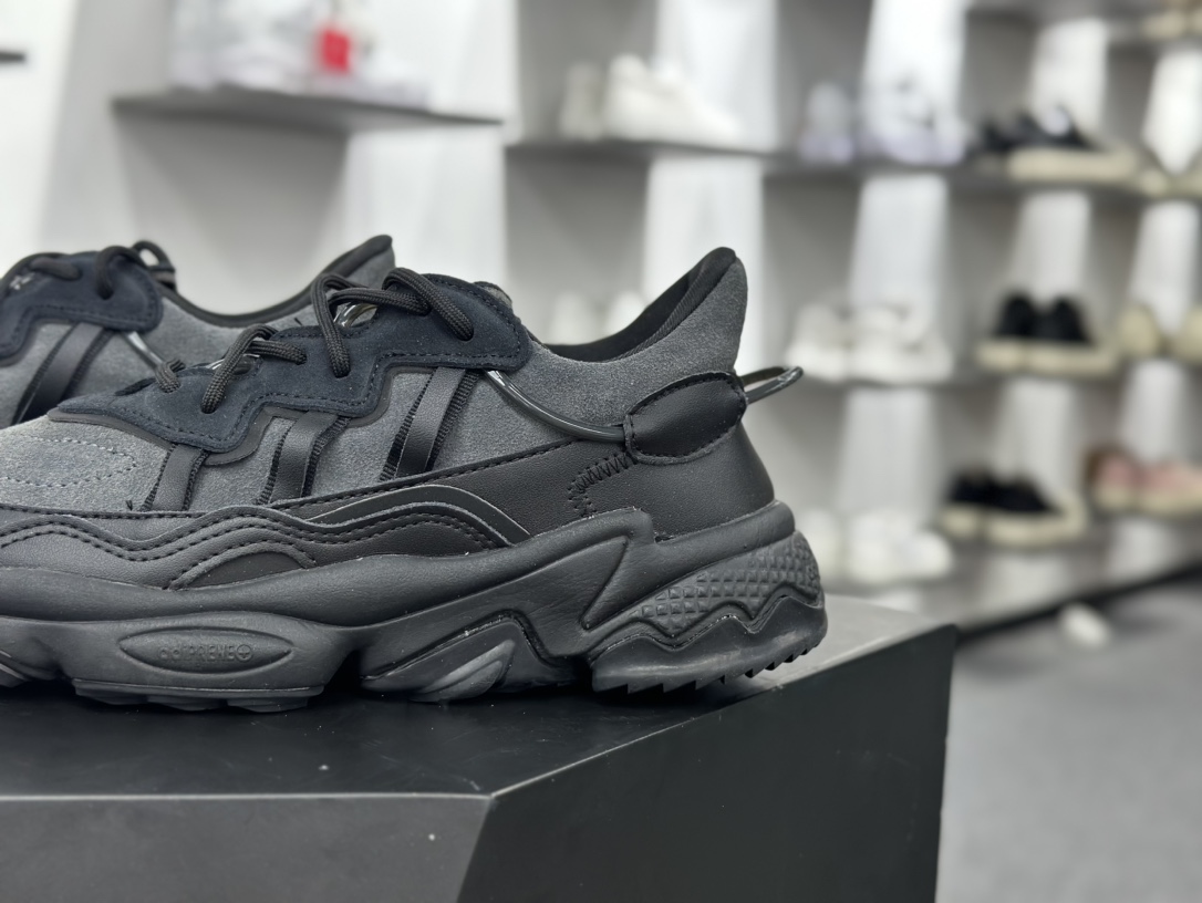 阿迪达斯Adidas Ozweego adiPRENE OZ系列缓震复古老爹休闲运动慢跑鞋“皮革黑碳灰”ID9825