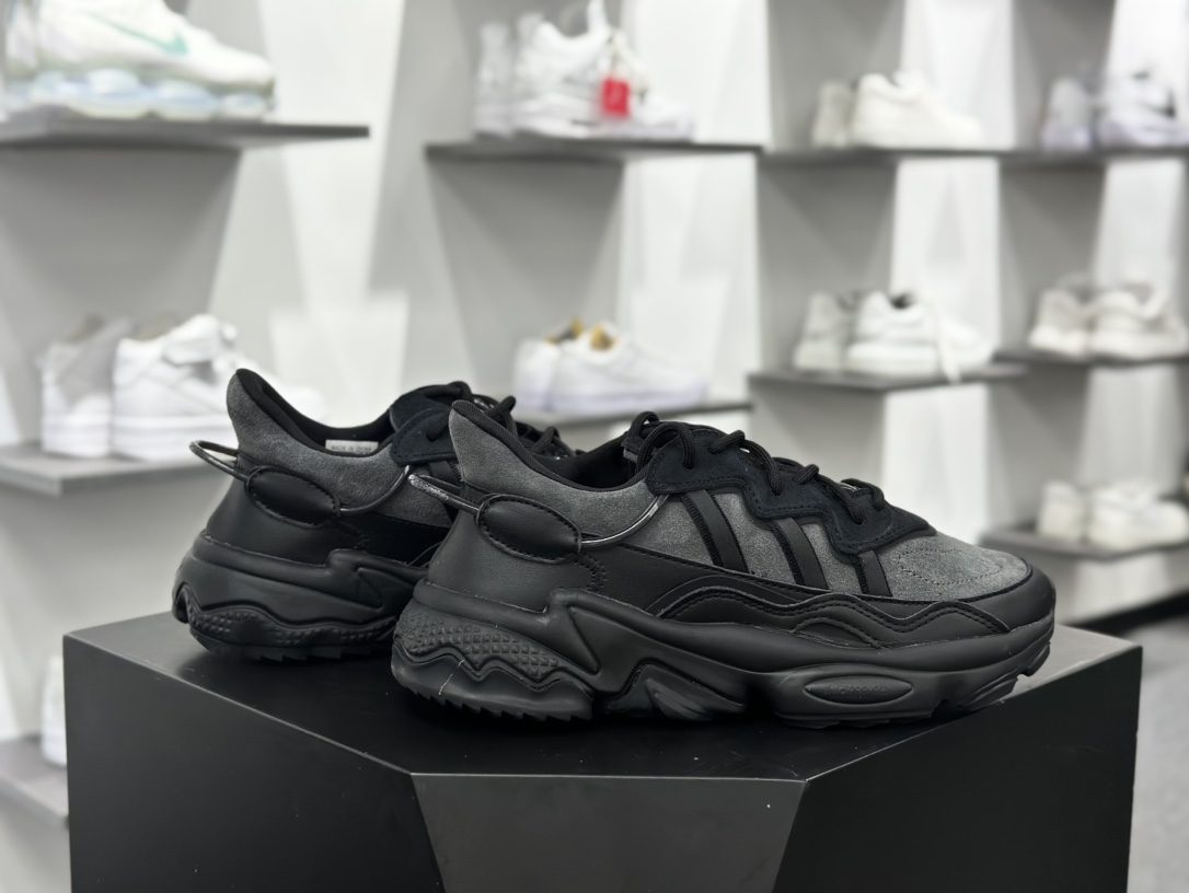 阿迪达斯Adidas Ozweego adiPRENE OZ系列缓震复古老爹休闲运动慢跑鞋“皮革黑碳灰”ID9825