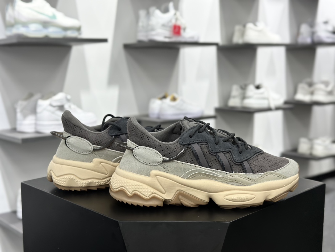 Adidas Ozweego adiPRENE OZ系列缓震复古老爹休闲运动慢跑鞋“深灰米黄”IF8577