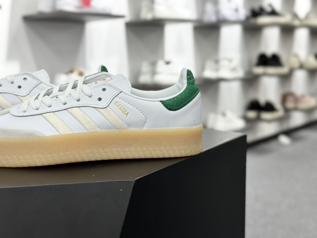 阿迪达斯Adidas Originals Sambae”Beige Mint”桑巴舞板鞋“皮革米白薄荷绿生胶底”IG1947