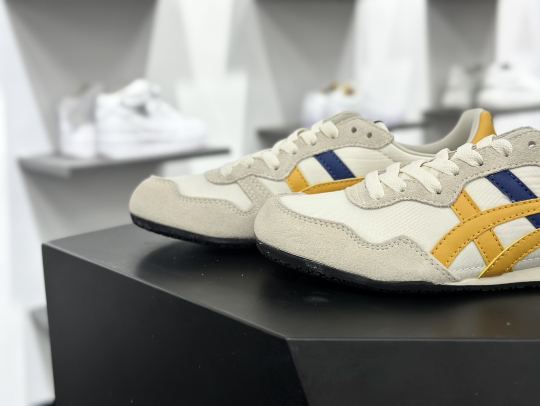 男鬼塚虎/Onitsuka Tiger Serrano Low 塞拉诺系列低帮薄底复古经典百搭休闲慢跑鞋“淡黄米灰”1183C285-201