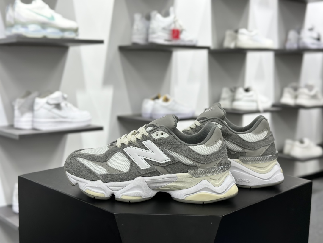 New Balance 9060”Grey White”系列复古百搭老爹风小象蹄休闲运动跑步鞋“灰绿米白”U9060YGA