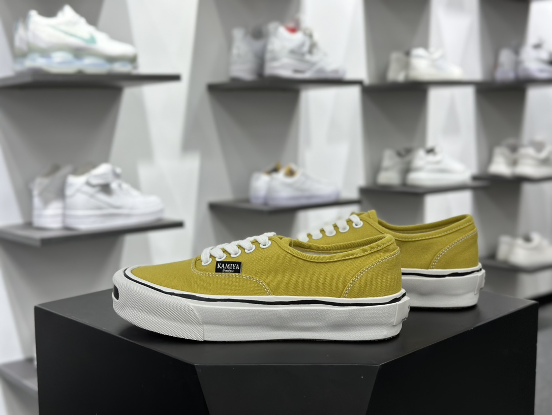 KAMIYA Vulcanize Low Sneaker 系列开口笑扭曲水线硫化滑板板鞋“帆布芥末黄白”G11FW701-MUSTARD