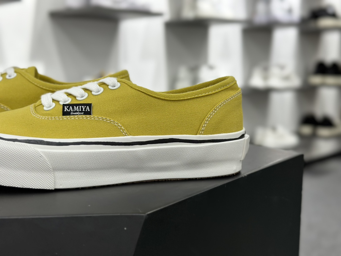 KAMIYA Vulcanize Low Sneaker 系列开口笑扭曲水线硫化滑板板鞋“帆布芥末黄白”G11FW701-MUSTARD