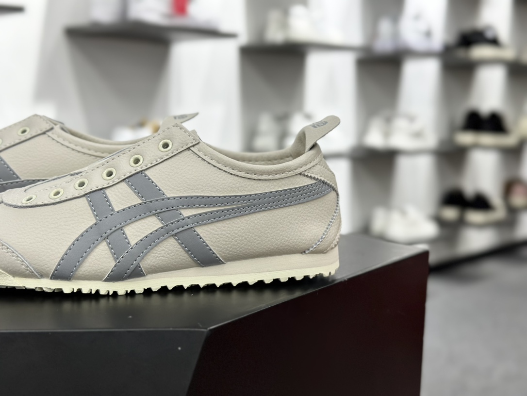 鬼塚虎/Onitsuka Tiger Mexico 66 Slip-On 墨西哥系列复古经典百搭一脚蹬松紧带休闲运动鞋“皮革米白水泥灰”1183B815-200