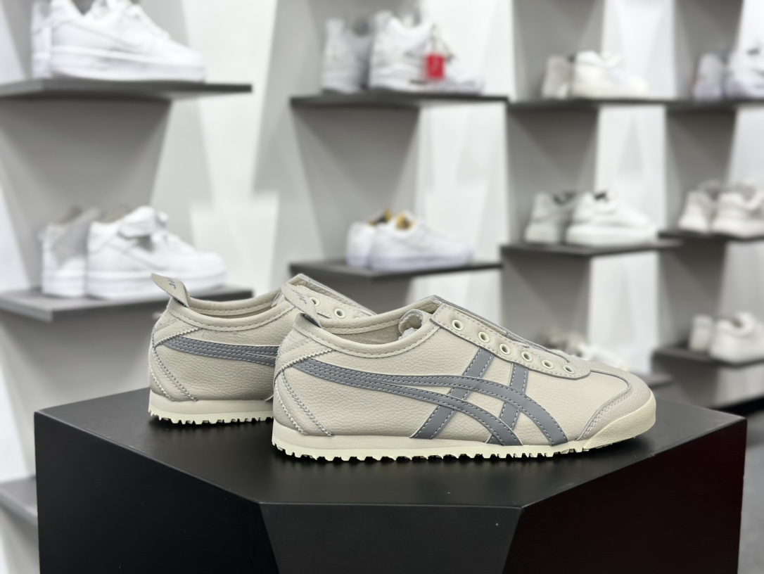 鬼塚虎/Onitsuka Tiger Mexico 66 Slip-On 墨西哥系列复古经典百搭一脚蹬松紧带休闲运动鞋“皮革米白水泥灰”1183B815-200