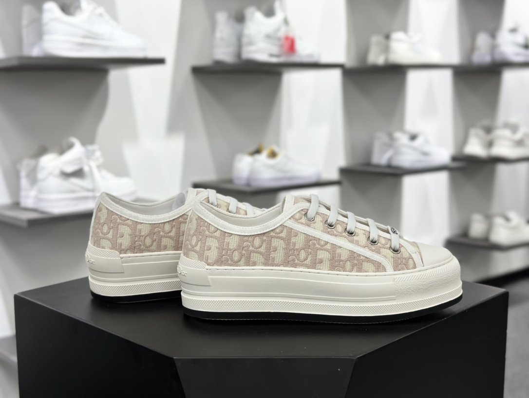 迪奥/Dior Walk'n'Dior Low 沃克系列低帮百搭增高休闲运动厚底板鞋“帆布裸粉米白”KCK385OBE_S21U